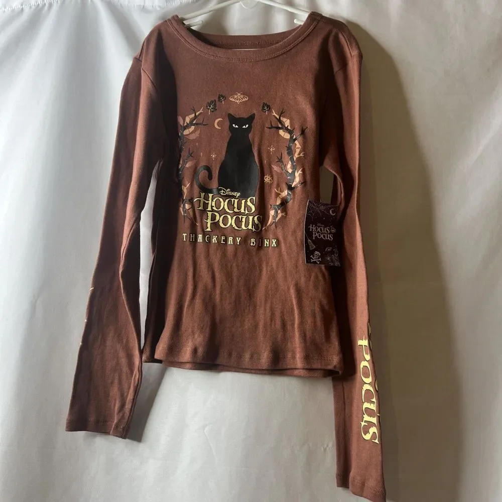Disney‎ Hocus Pocus Thackery Binx Girls XS Brown Long Sleeve Shirt NEW